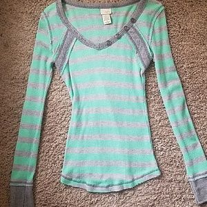 Green and grey striped long sleeve top